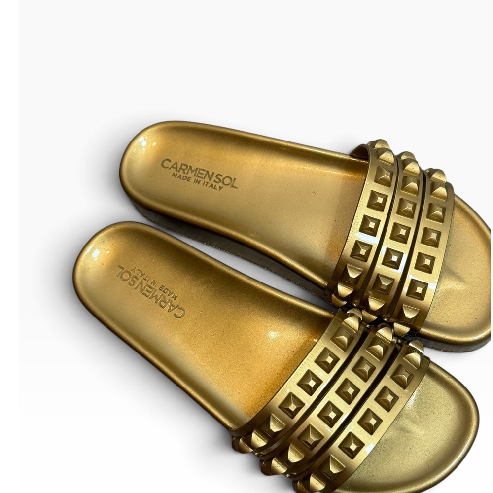 Carmen Sol Gold Studded Jelly Slide Sandals Made in Italy Women Size 9 Platform - Picture 2 of 8